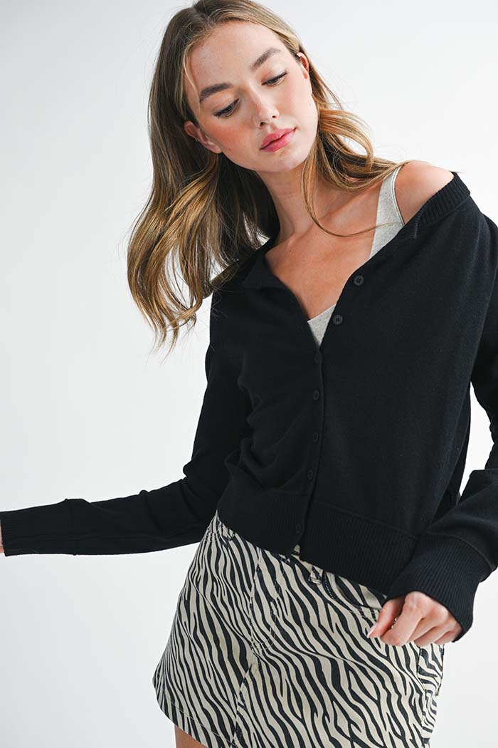 Ribbed Button-Up Knit Cardigan