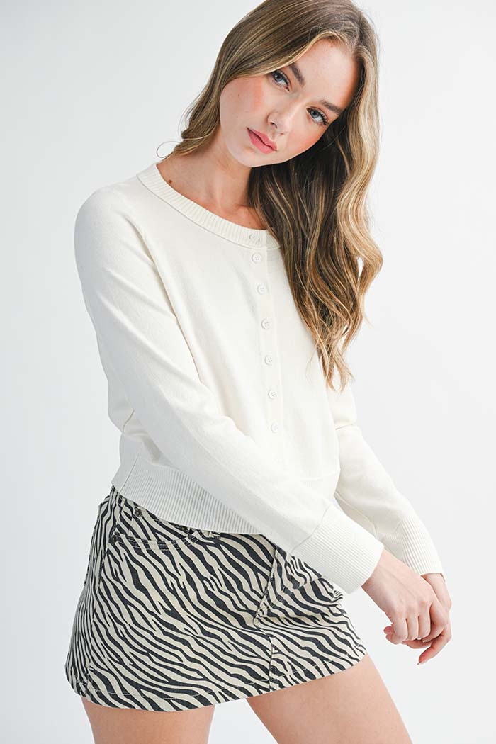 Ribbed Button-Up Knit Cardigan