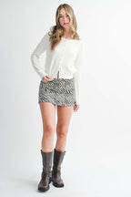 Ribbed Button-Up Knit Cardigan
