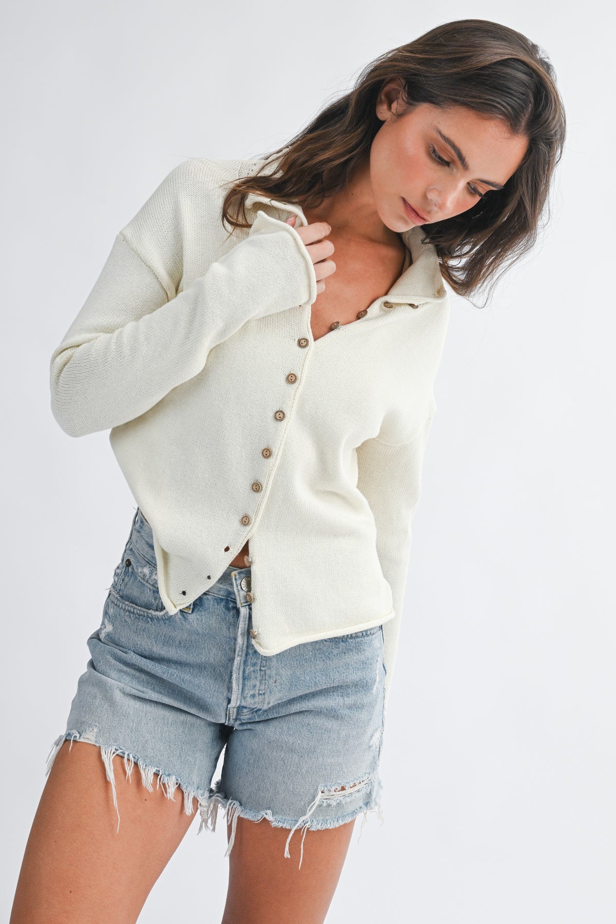Cropped Knit Button Cardigan