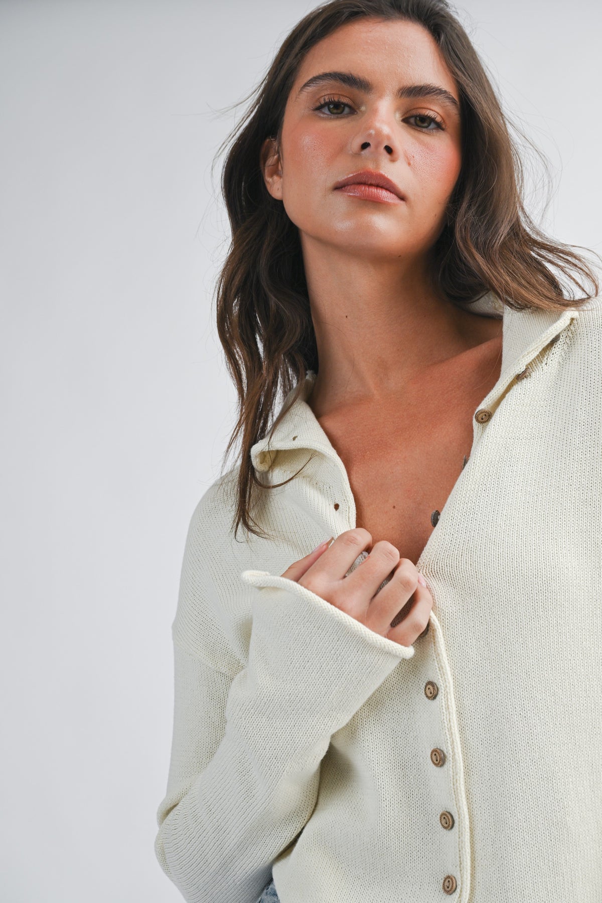 Cropped Knit Button Cardigan