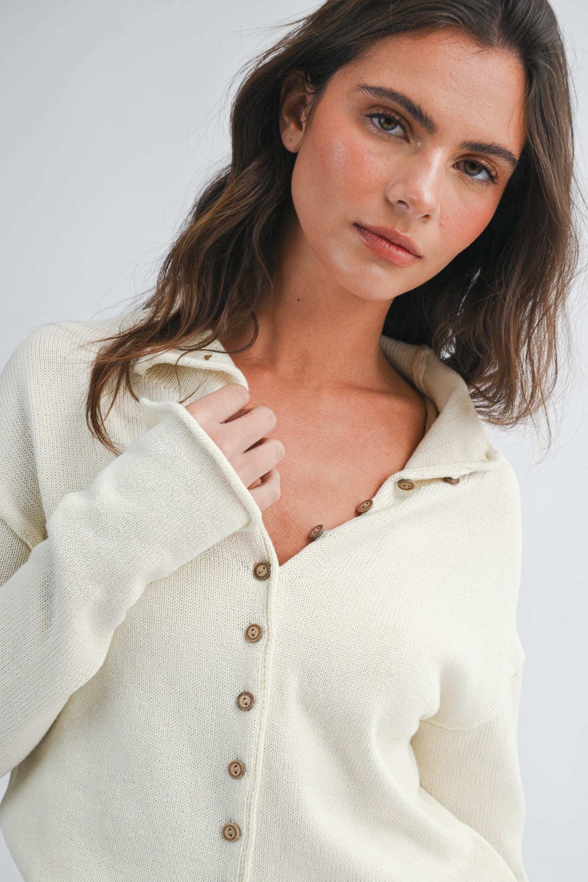 Cropped Knit Button Cardigan