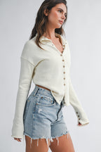 Cropped Knit Button Cardigan