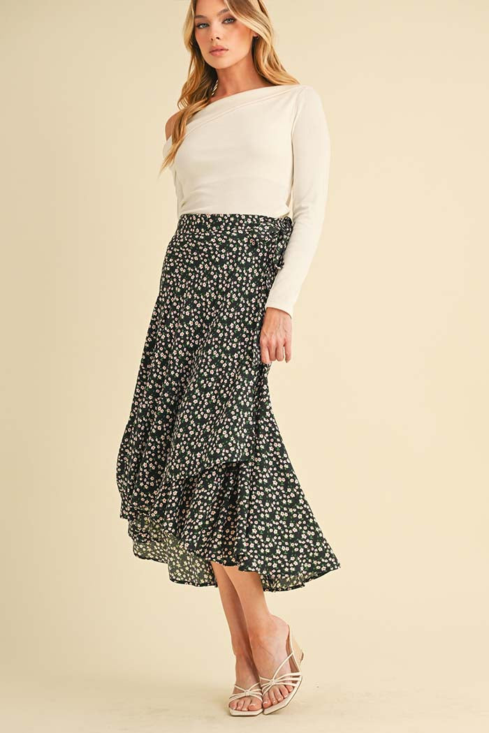 Floral Wrap Midi Skirt