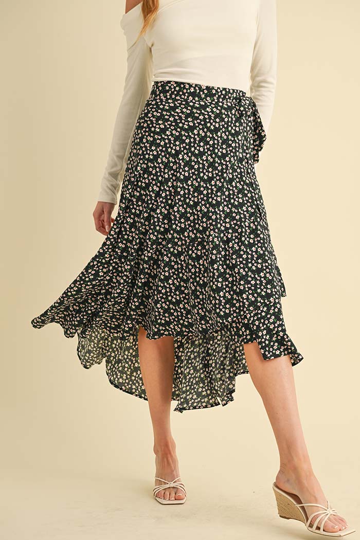 Floral Wrap Midi Skirt