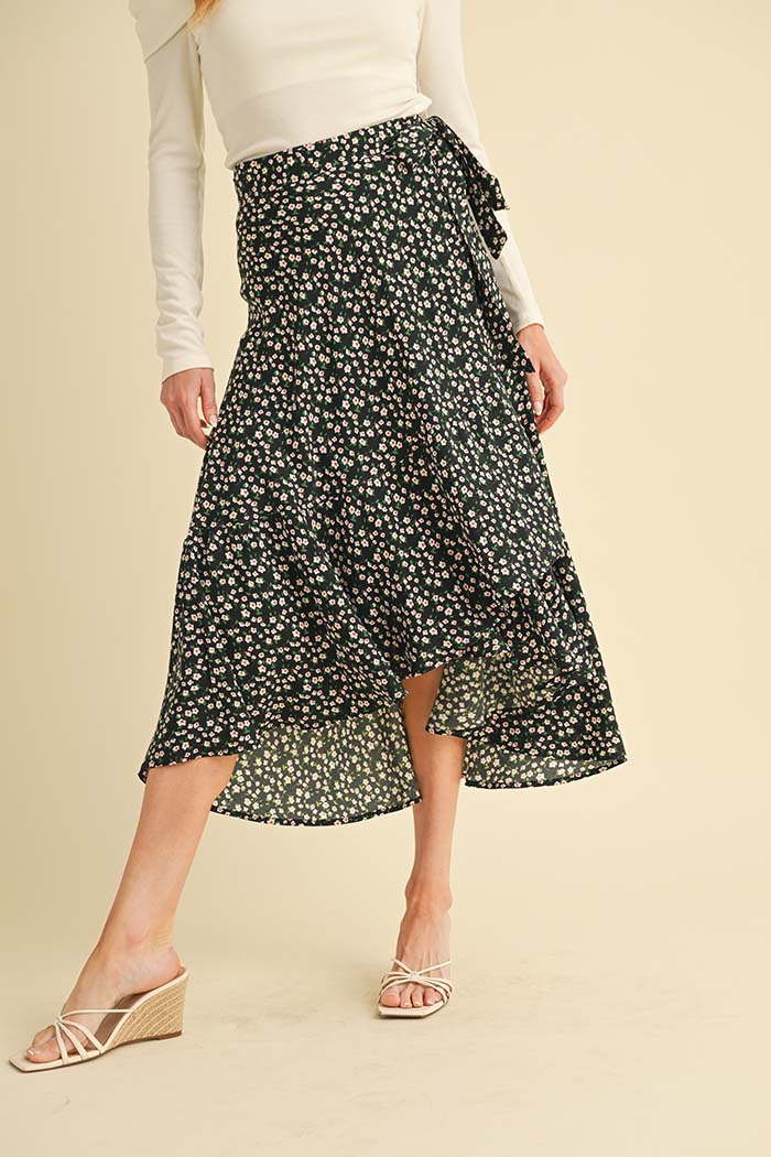 Floral Wrap Midi Skirt