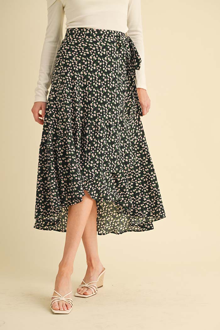 Floral Wrap Midi Skirt