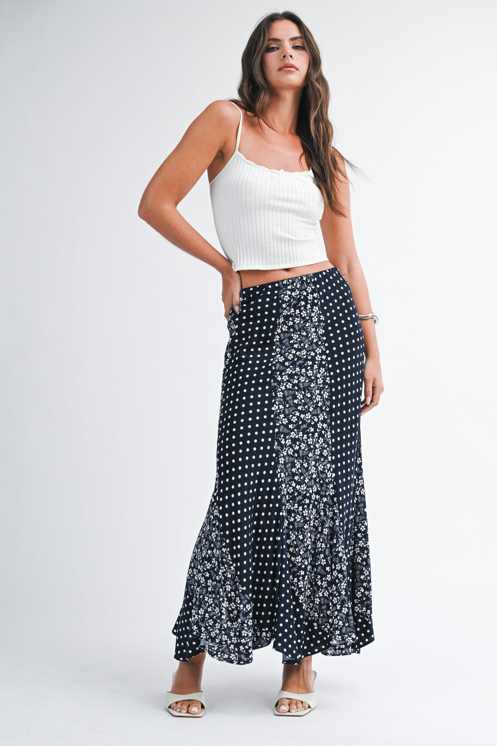 Polka Floral Maxi Skirt