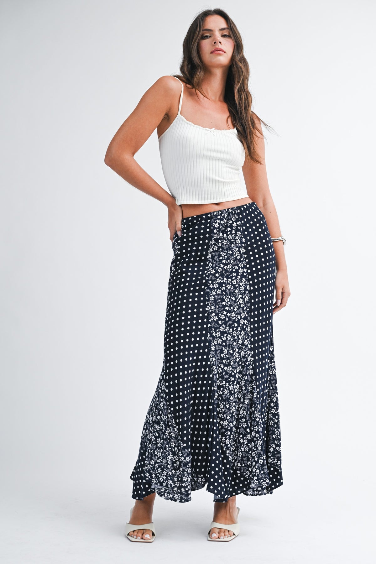 Polka Floral Maxi Skirt