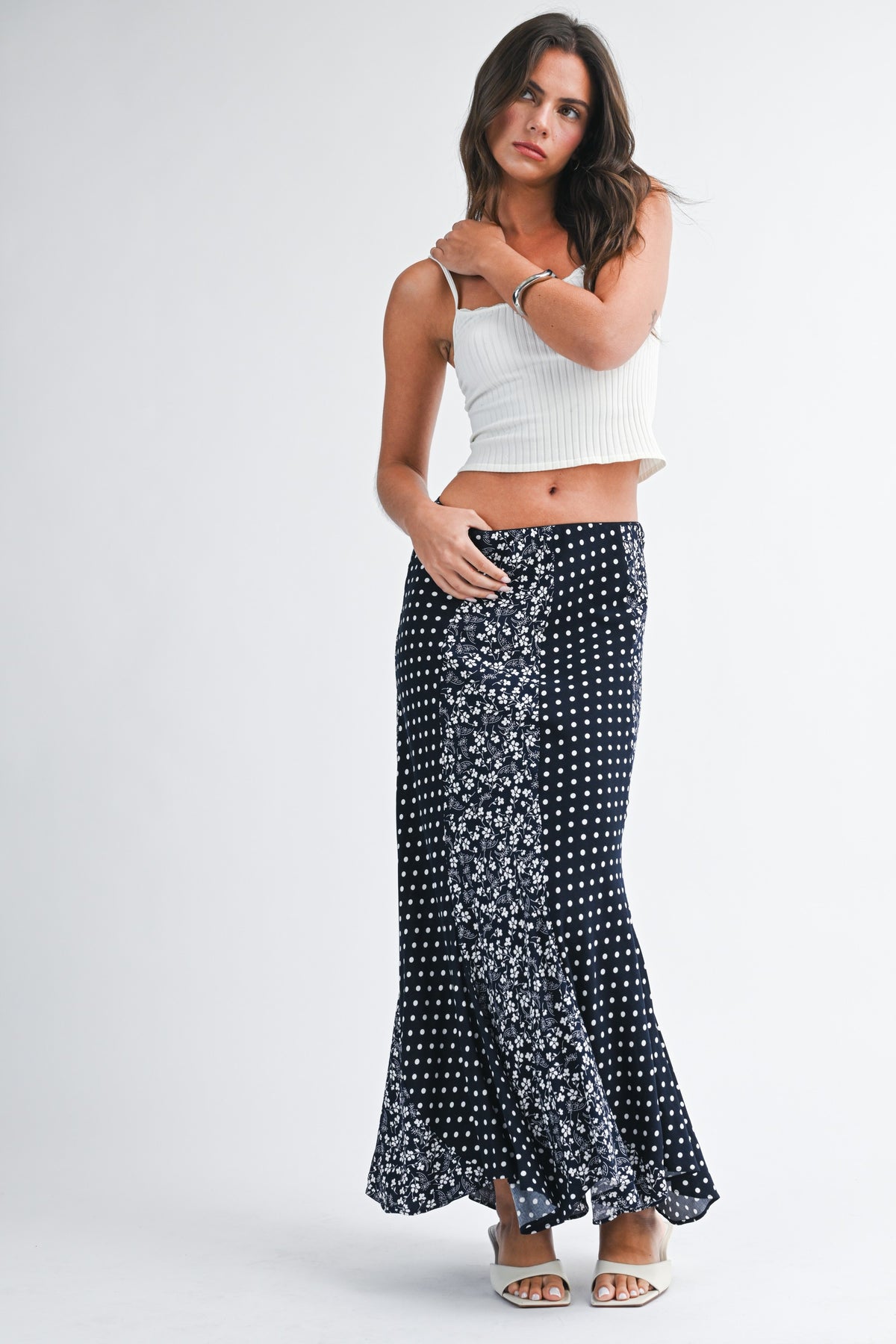 Polka Floral Maxi Skirt