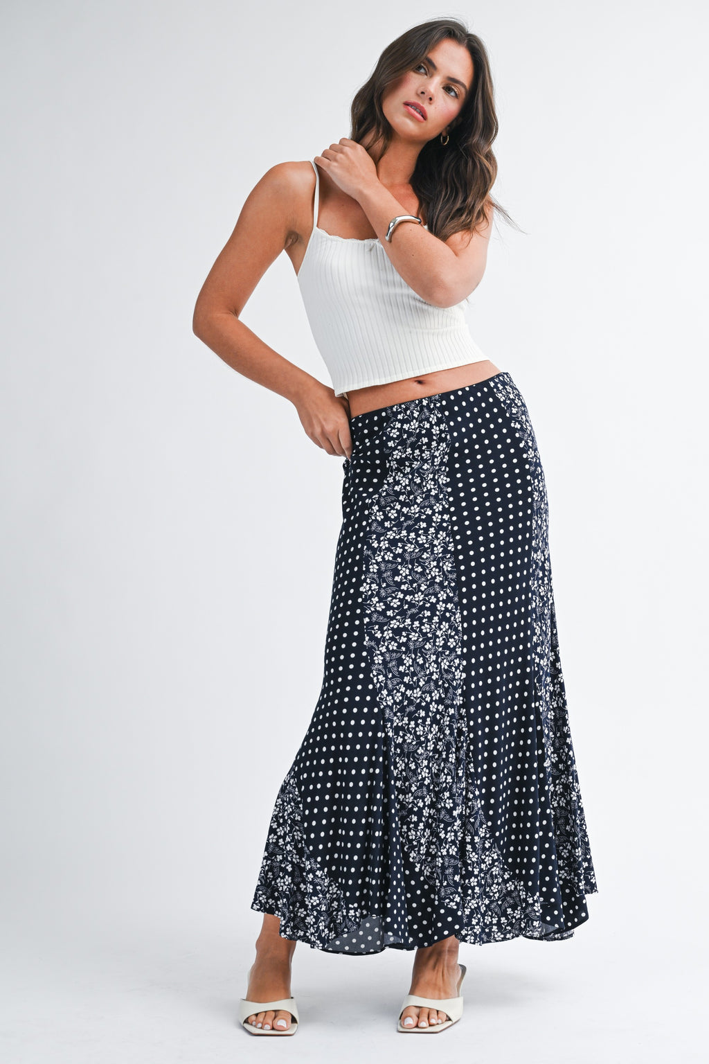 Polka Floral Maxi Skirt