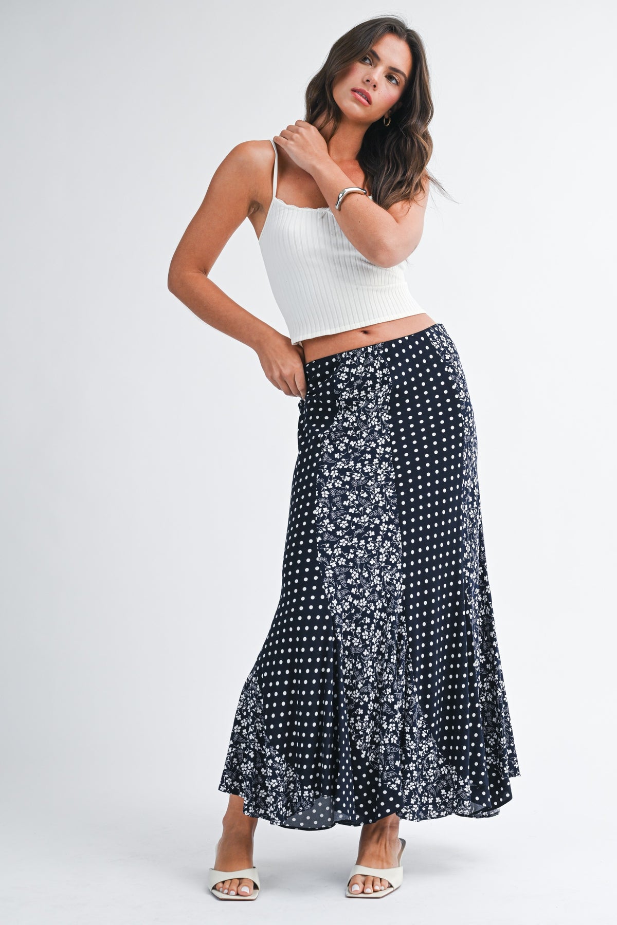 Polka Floral Maxi Skirt