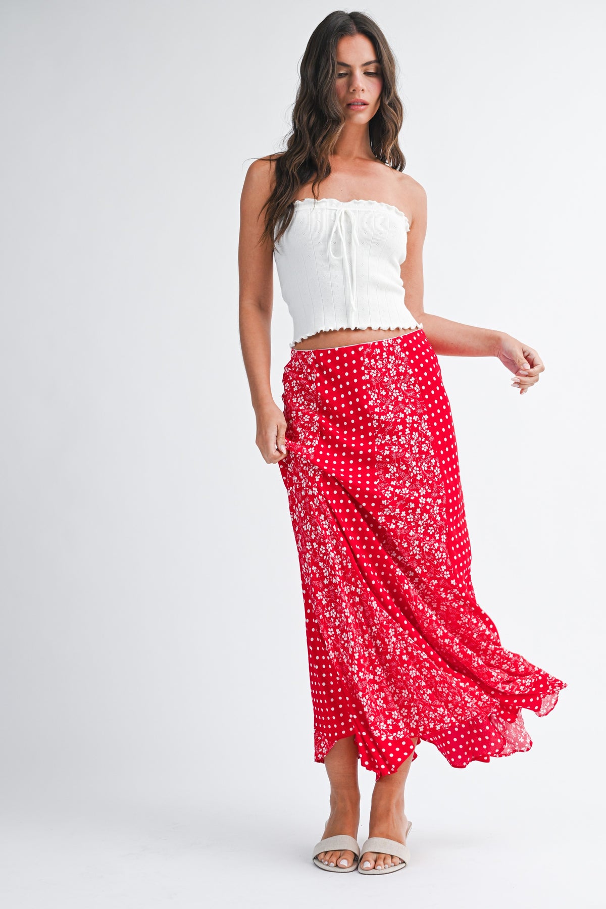 Polka Floral Maxi Skirt