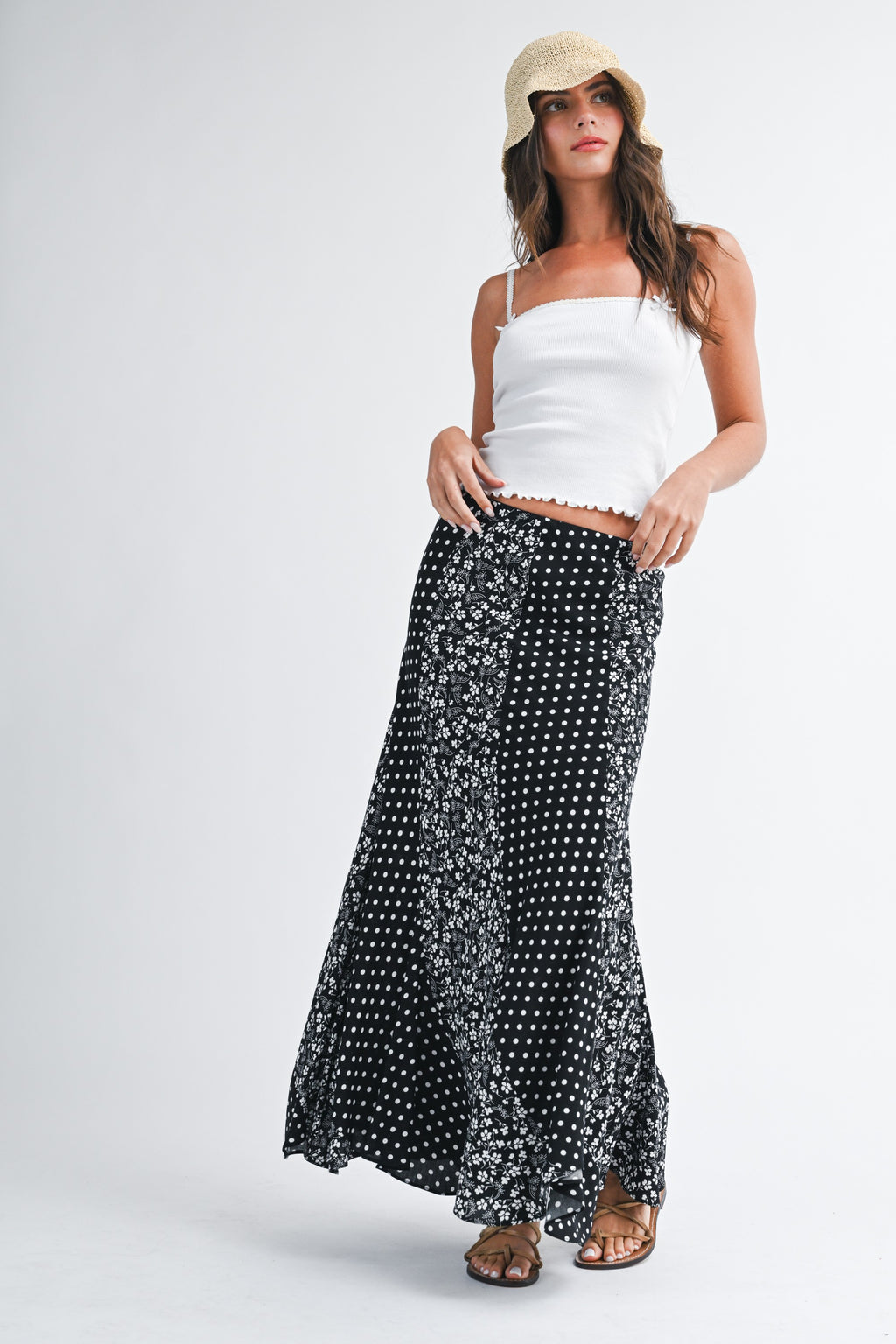 Polka Floral Maxi Skirt