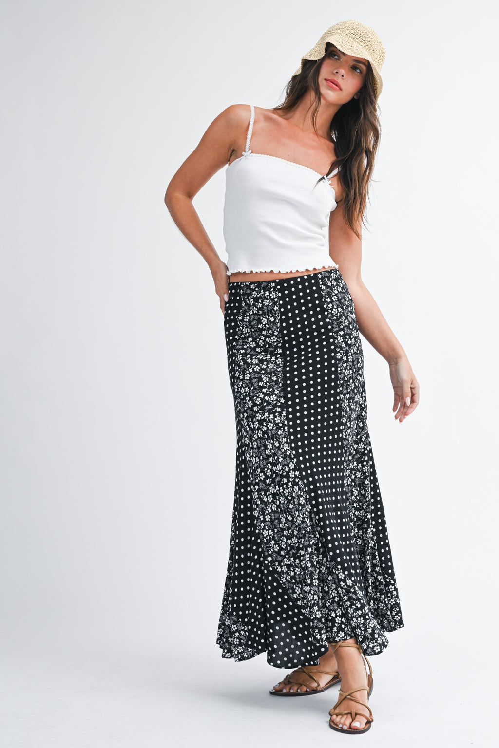 Polka Floral Maxi Skirt