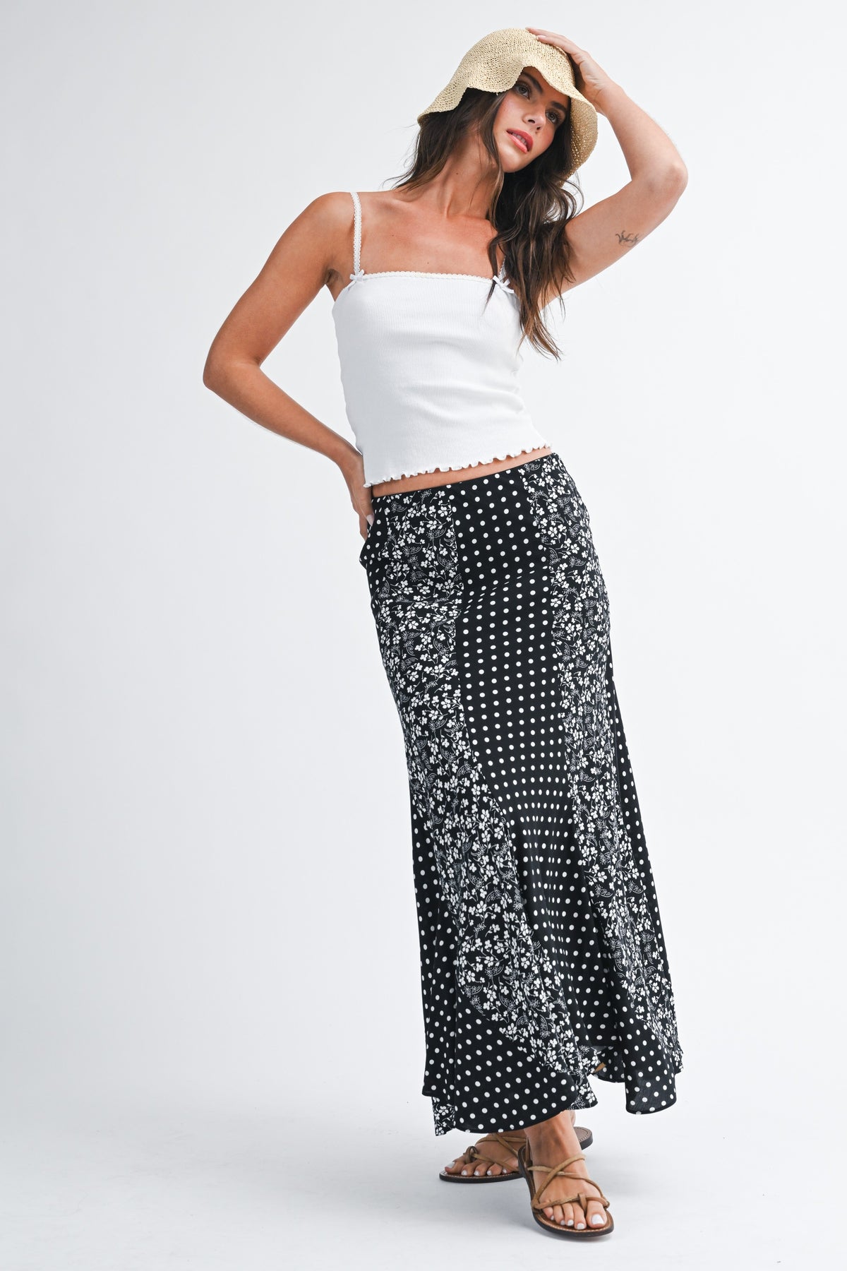 Polka Floral Maxi Skirt
