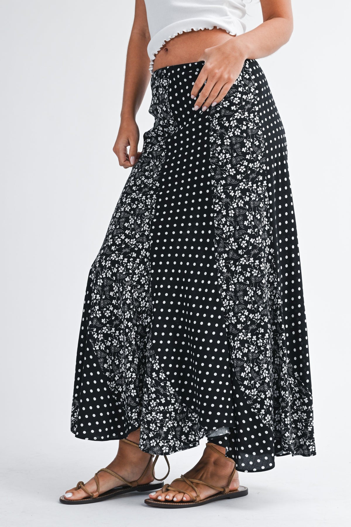 Polka Floral Maxi Skirt