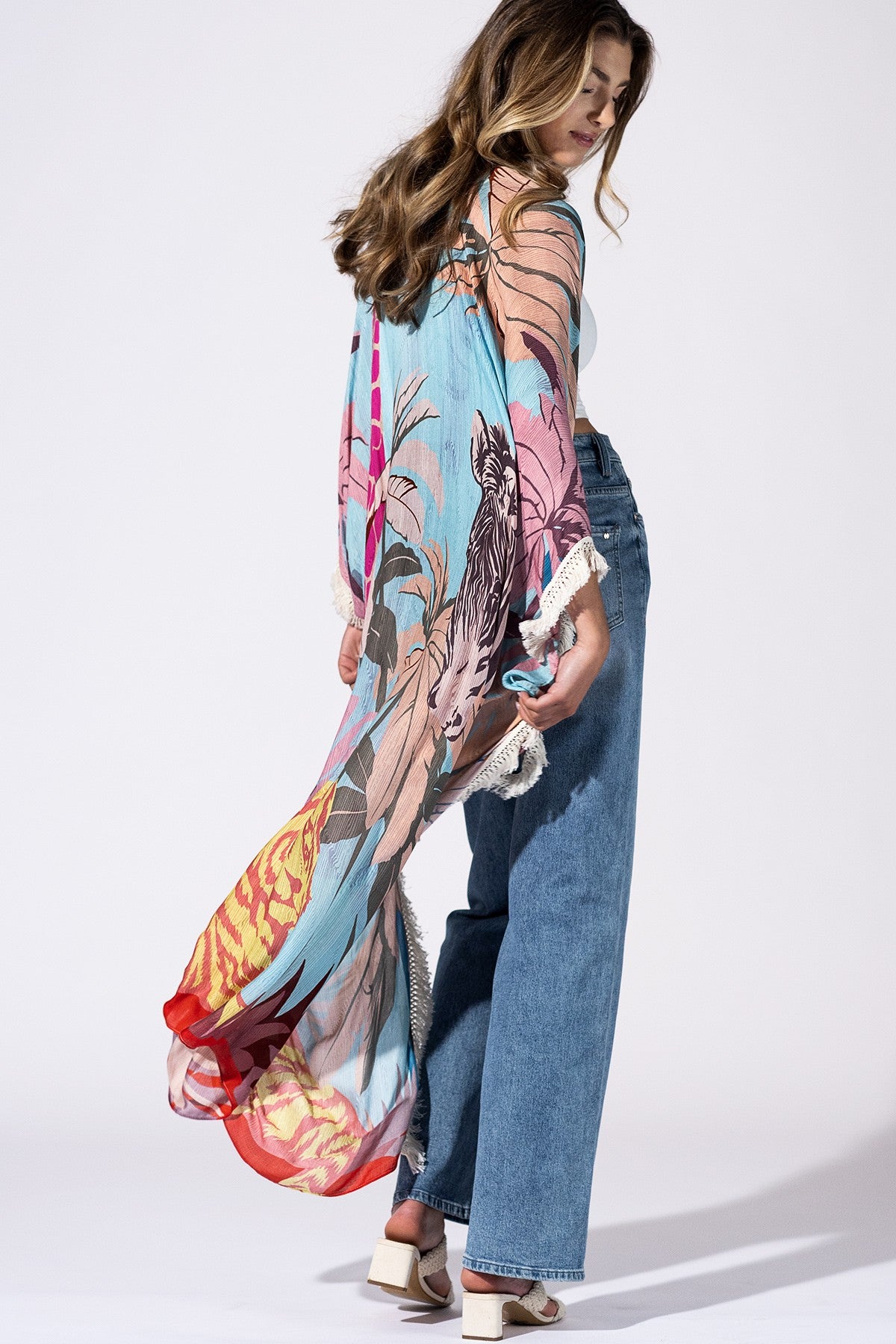 Safari Sky Fringed Duster Kimono