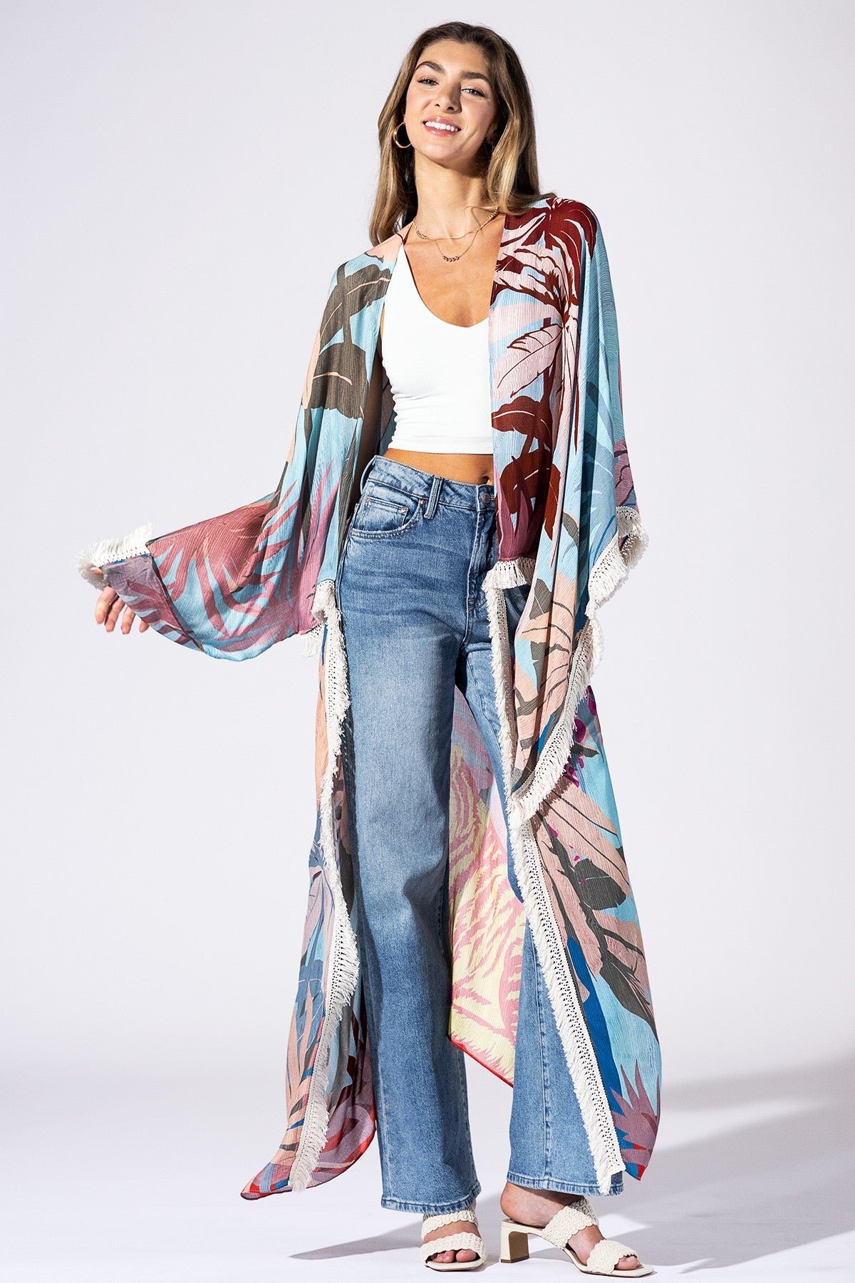 Safari Sky Fringed Duster Kimono
