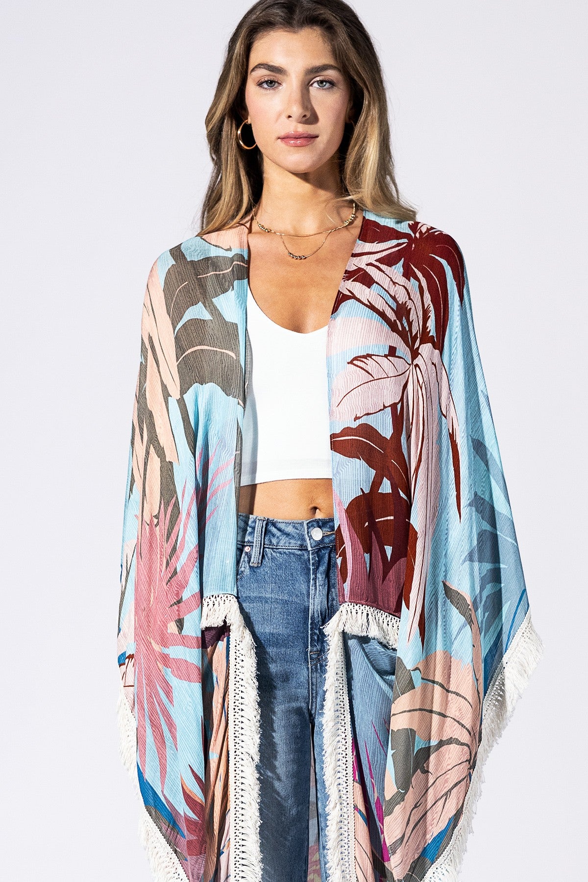 Safari Sky Fringed Duster Kimono