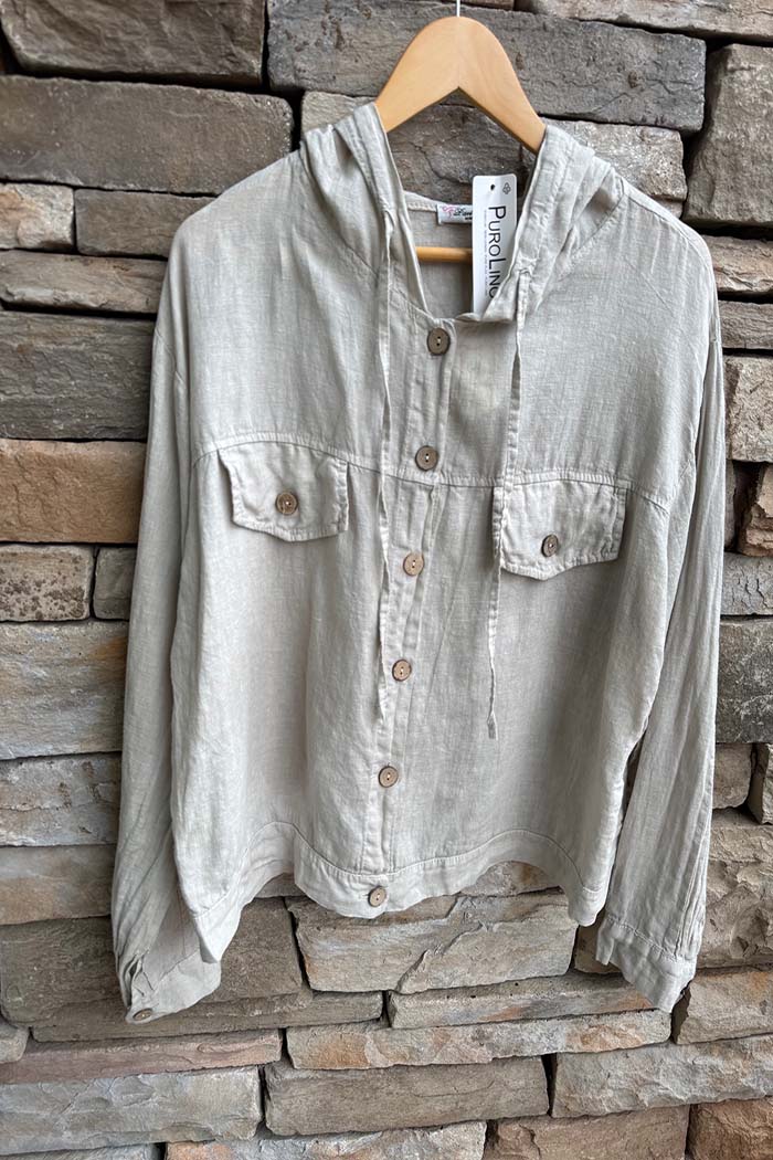 Italian One Size Linen Hooded Jacket