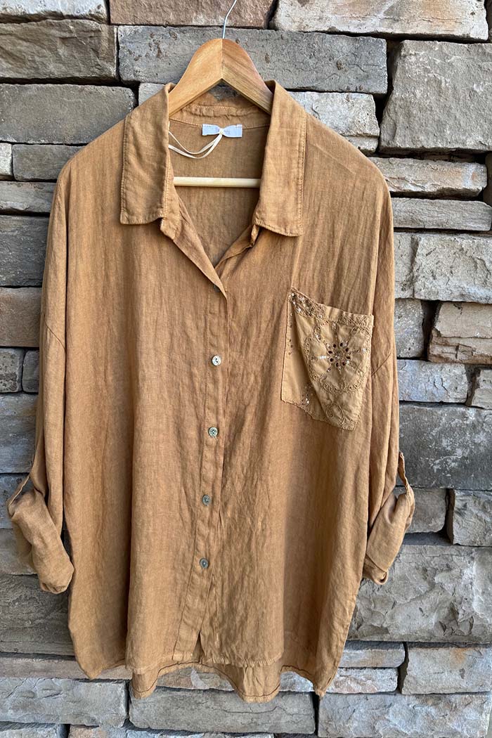 Italian Sequin Pocket Linen Shirt