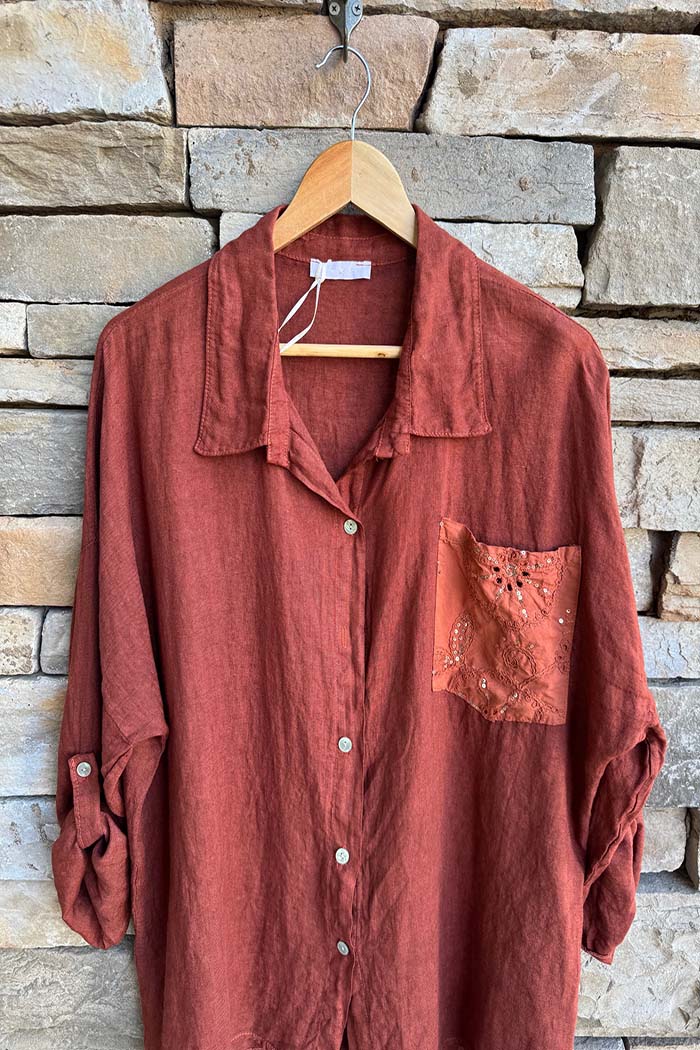 Italian Sequin Pocket Linen Shirt