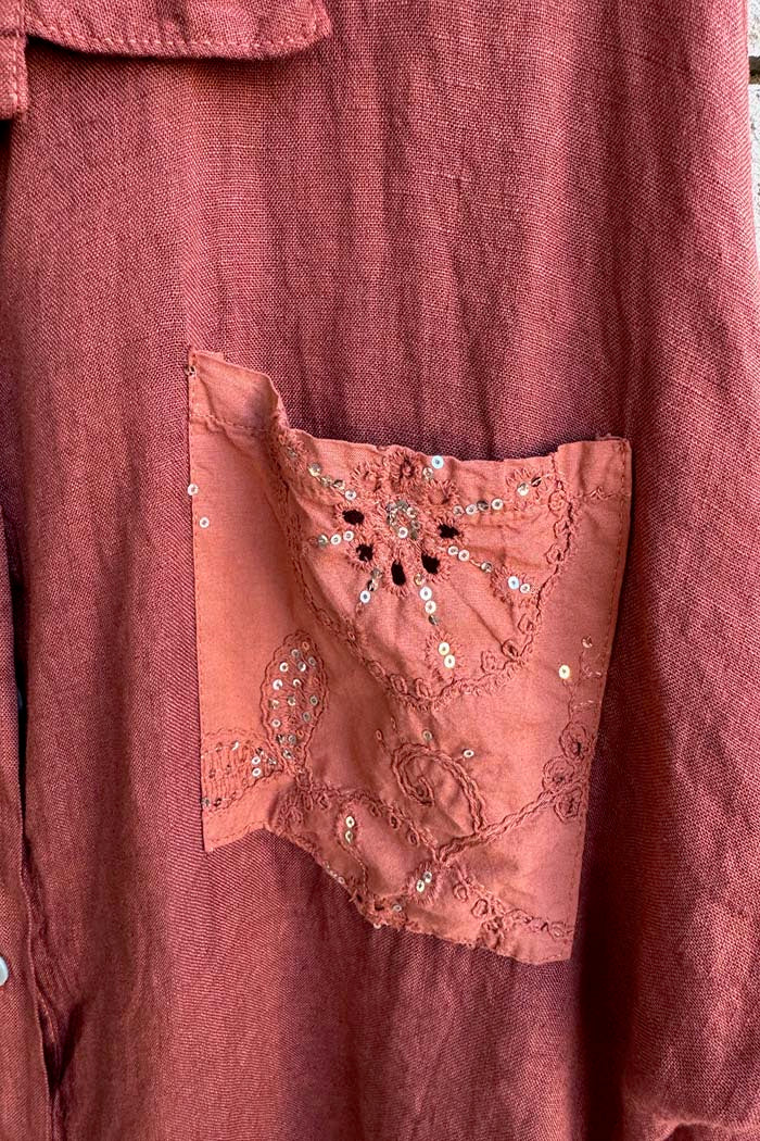 Italian Sequin Pocket Linen Shirt