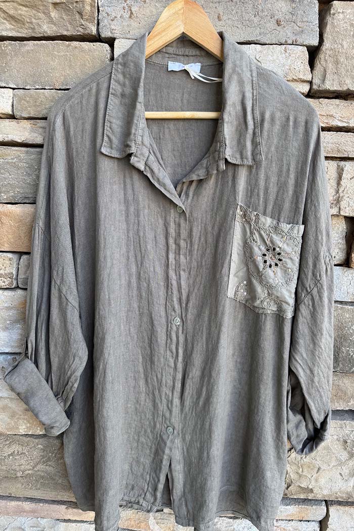 Italian Sequin Pocket Linen Shirt