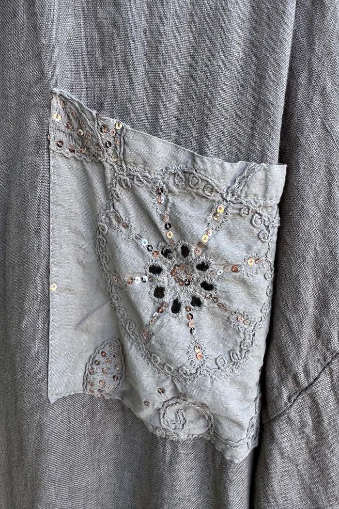 Italian Sequin Pocket Linen Shirt