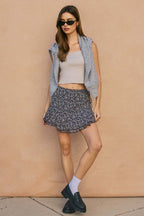 Floral Ruched Mini Skort