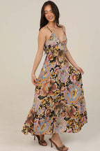 Open Tie Back Printed Maxi Dress
