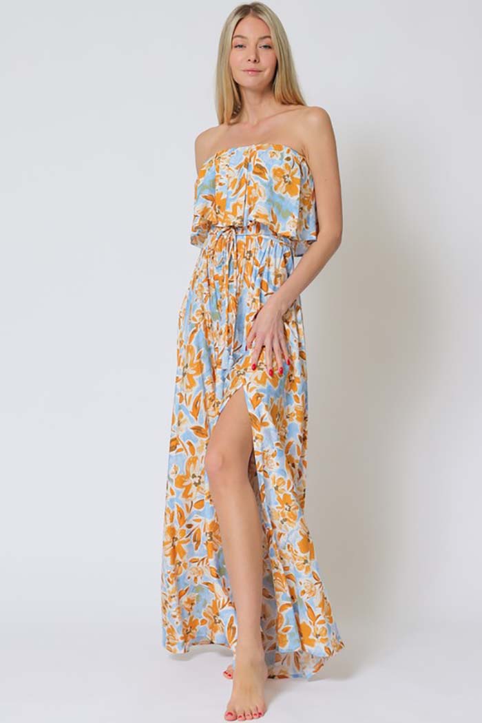 Sunset Breeze Strapless Maxi Dress