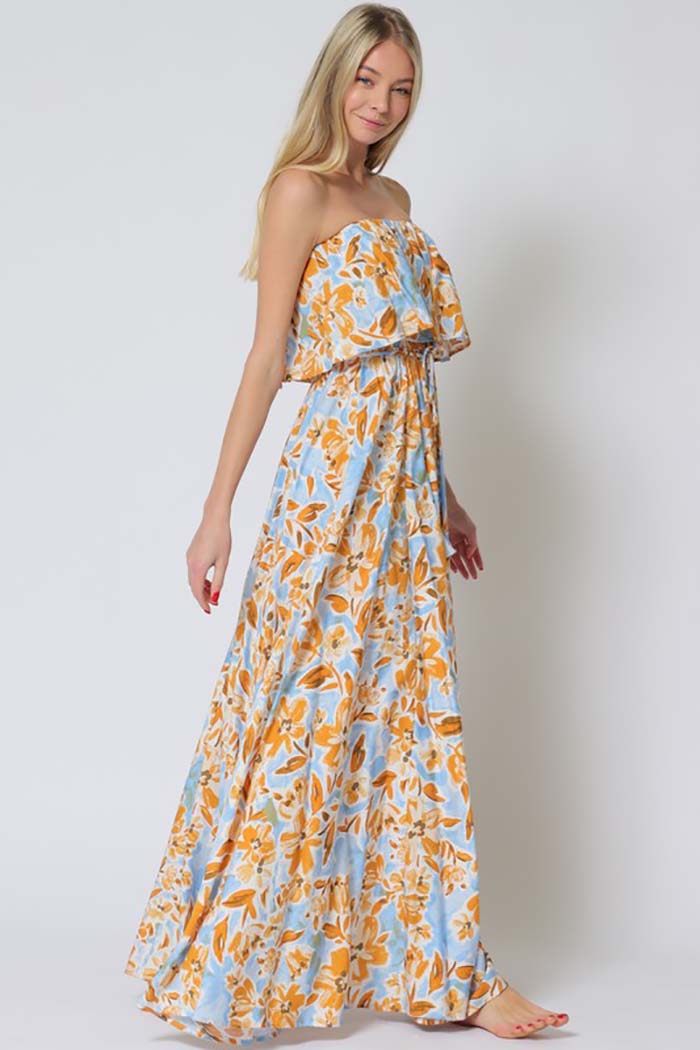 Sunset Breeze Strapless Maxi Dress