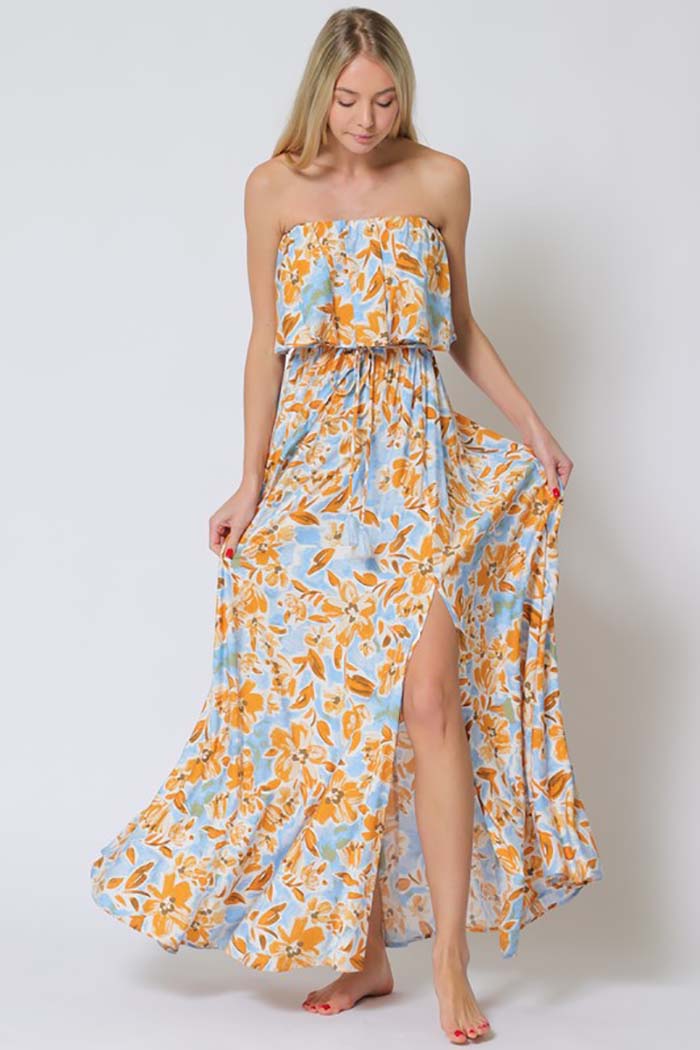 Sunset Breeze Strapless Maxi Dress
