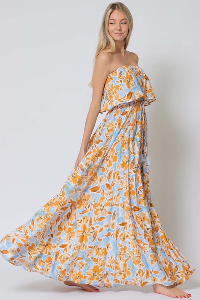 Sunset Breeze Strapless Maxi Dress