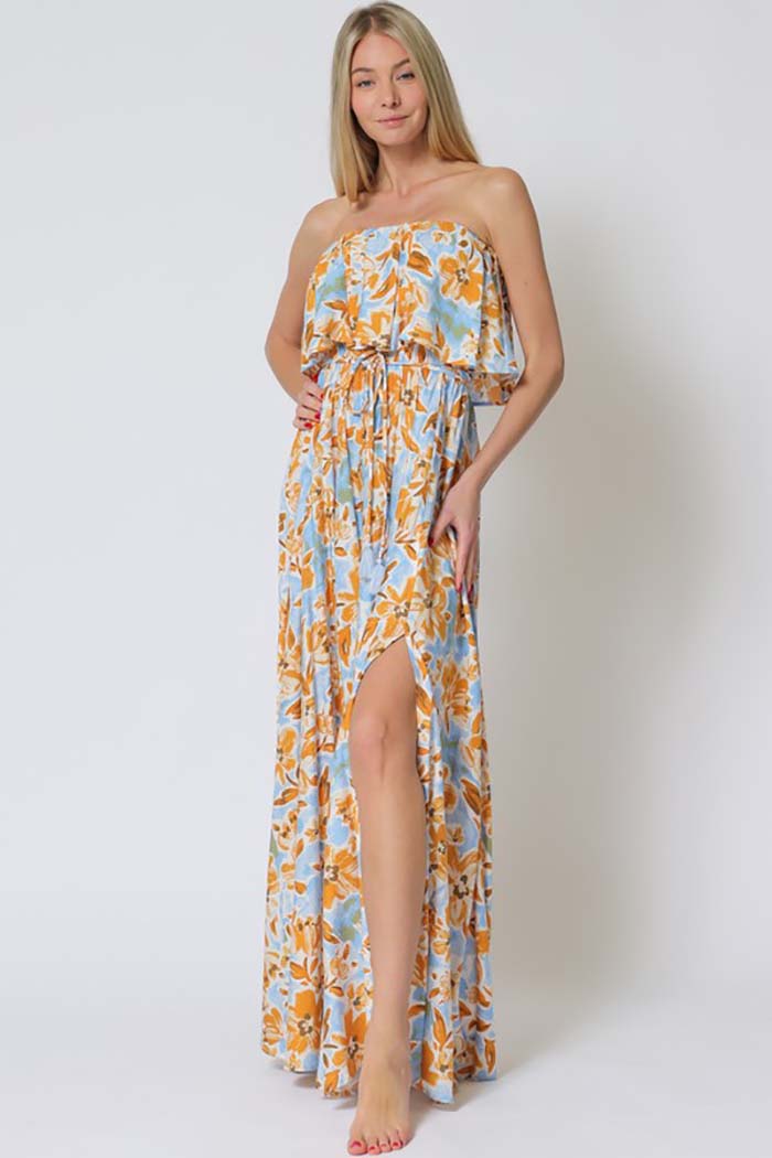 Sunset Breeze Strapless Maxi Dress