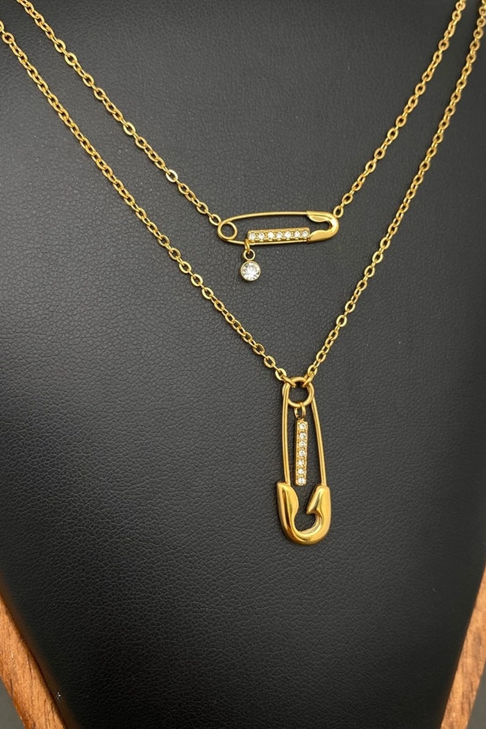 Double Pin Charm Necklace