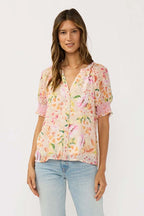 Floral Smocked Cuff Blouse