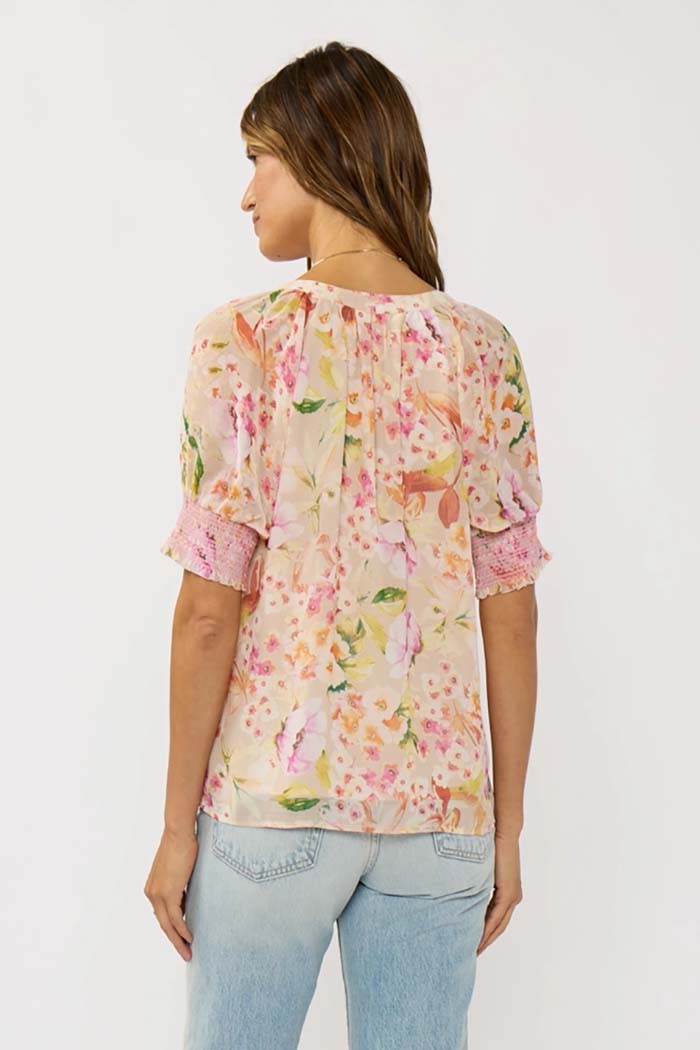 Floral Smocked Cuff Blouse