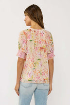 Floral Smocked Cuff Blouse