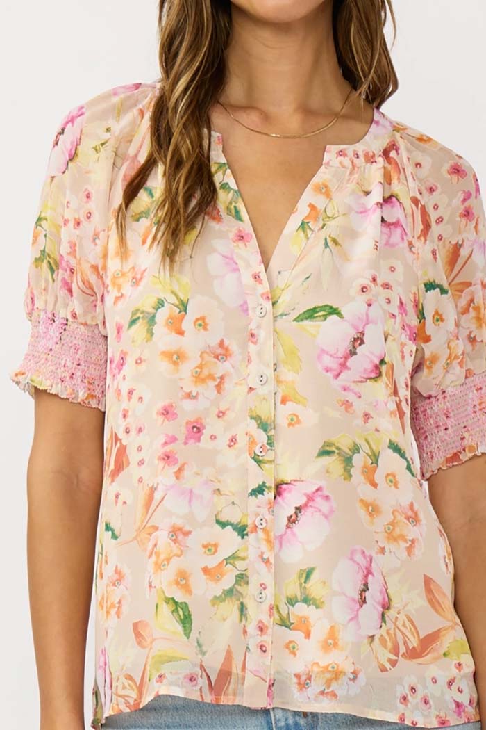 Floral Smocked Cuff Blouse