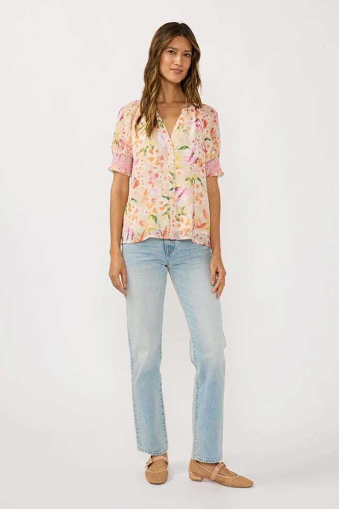 Floral Smocked Cuff Blouse