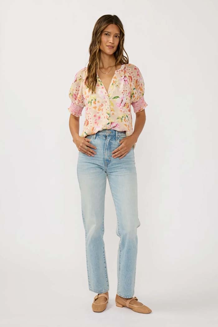Floral Smocked Cuff Blouse