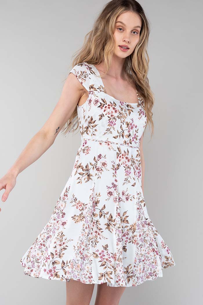 Floral Square Neck Mini Dress