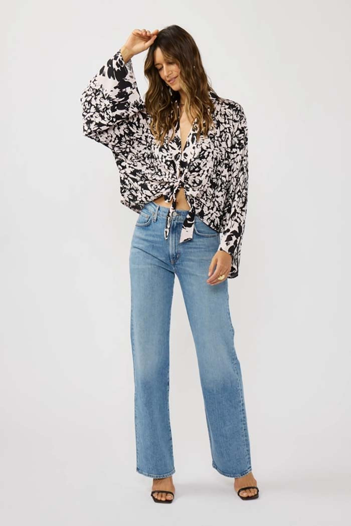 Floral Tie-Front Kimono Top