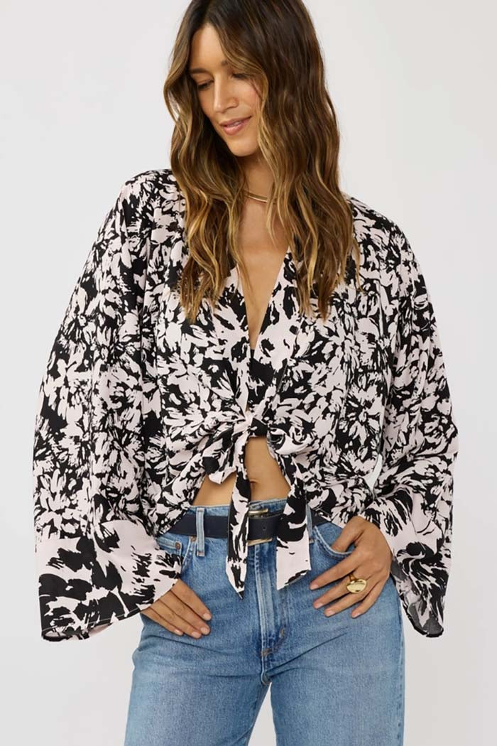 Floral Tie-Front Kimono Top