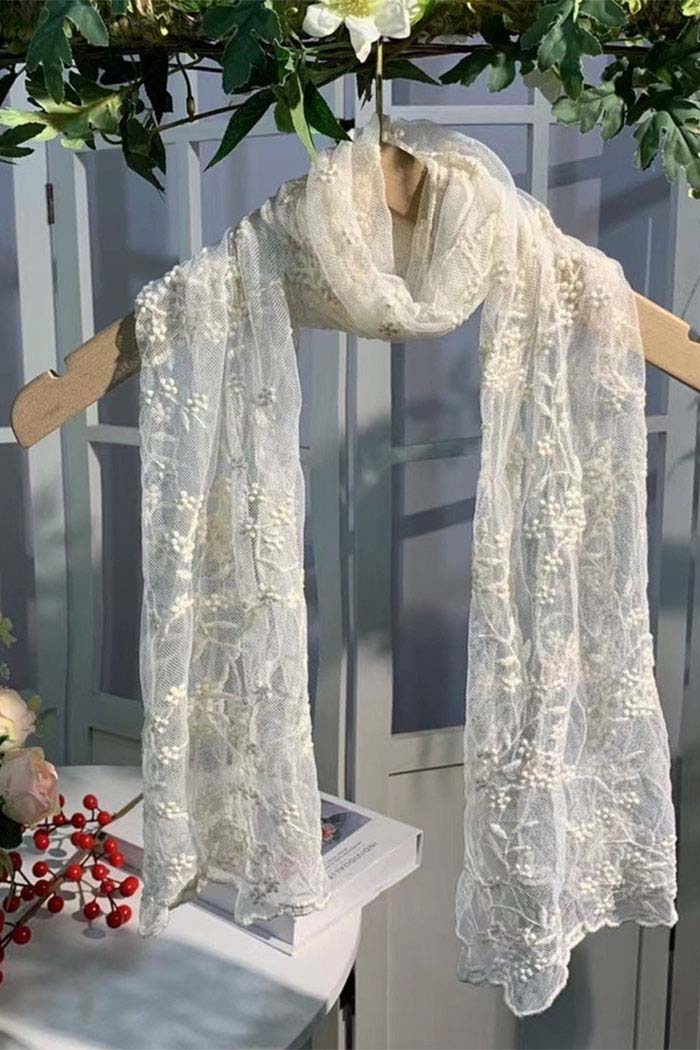 Embroidered Lace Shawl Scarf