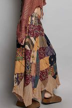 Patchwork Elastic Waist Maxi Skirt