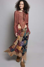 Patchwork Elastic Waist Maxi Skirt